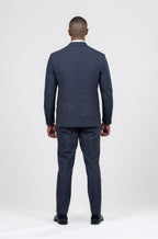 Man wearing a navy suit on a white background